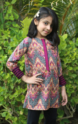 Purple Printed and Embroidered Cambric Girls Kurti